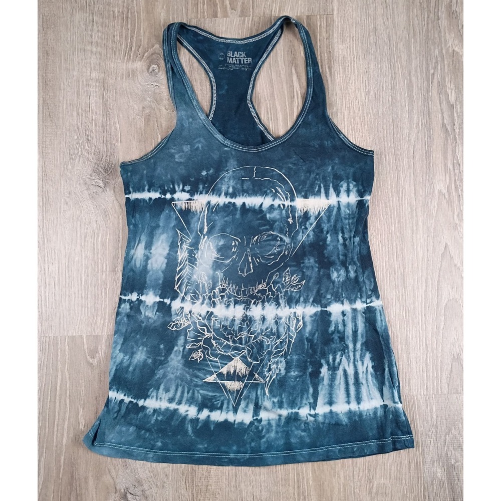 Black Matter Skull Graphic Tie Dyed Tank Top XS Hot Topic Shirt Blue Racerback